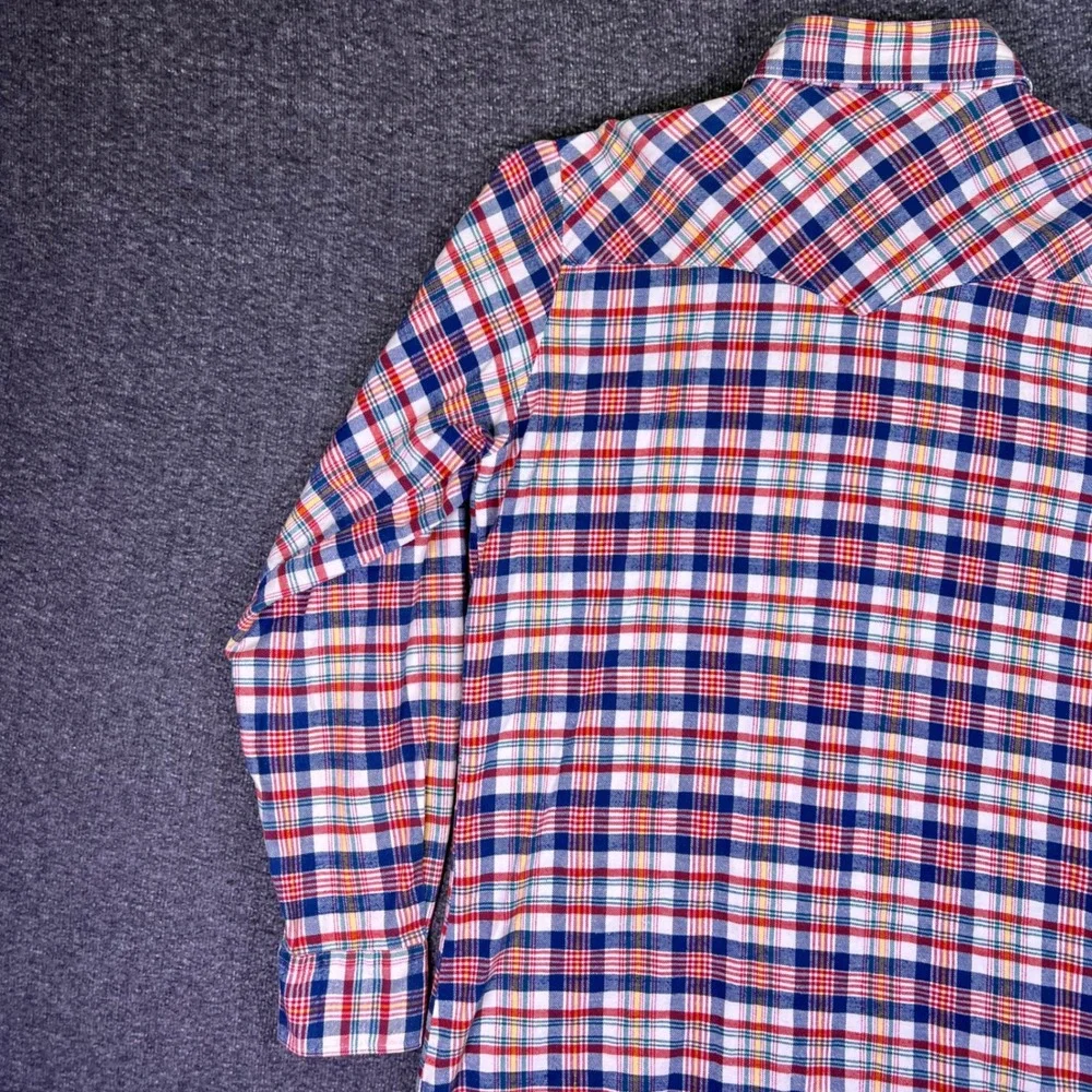 VTG 70s Levis Western Shirt Mens XL Plaid Snap‎ Sportswear Retro Big E White Tab